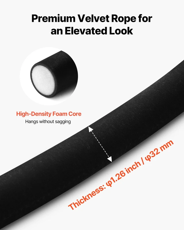 Alt view image 4 of 8 - VEVOR 4 Pcs Black Velvet Stanchion Ropes, 5 ft Crowd Control Stanchion Black Velvet Ropes with Gold Hooks, Post Queue Barrier Carpet Rope for Carpet Events Movie Theaters Grand Openings Hotels Party