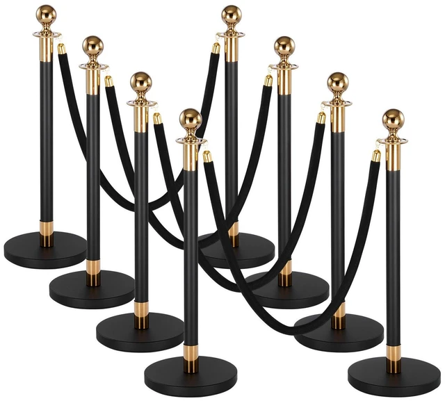 Main image of VEVOR Stanchion Post, 8 Pcs Crowd Control Barrier Set with 6 Black Velvet Ropes, Heavy Duty Stainless Steel Stanchion Post Queue with Hollow Base for Theater, Party, Wedding, Exhibition, Event (Black)