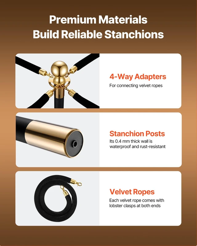 Alt view image 4 of 8 - VEVOR Stanchion Post, 8 Pcs Crowd Control Barrier Set with 6 Black Velvet Ropes, Heavy Duty Stainless Steel Stanchion Post Queue with Hollow Base for Theater, Party, Wedding, Exhibition, Event (Black)