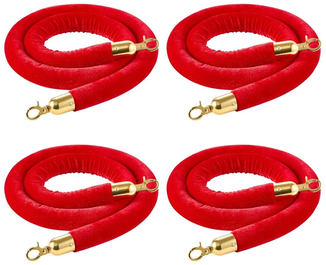 Main image of VEVOR 4 Pcs Red Velvet Stanchion Ropes, 5 ft Crowd Control Stanchion Red Velvet Ropes with Gold Hooks, Post Queue Barrier Carpet Rope for Carpet Events Movie Theaters Grand Openings Hotels Party