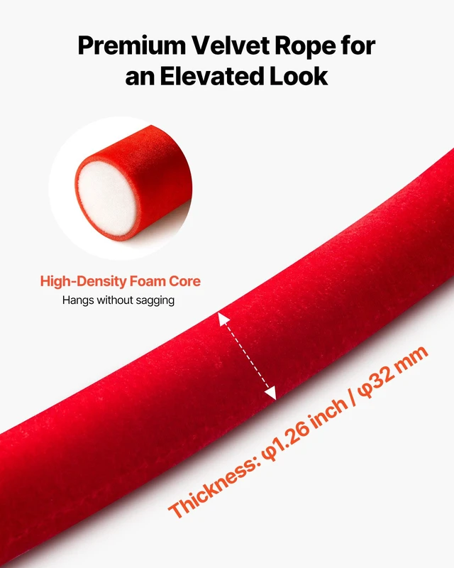Alt view image 4 of 8 - VEVOR 4 Pcs Red Velvet Stanchion Ropes, 5 ft Crowd Control Stanchion Red Velvet Ropes with Gold Hooks, Post Queue Barrier Carpet Rope for Carpet Events Movie Theaters Grand Openings Hotels Party