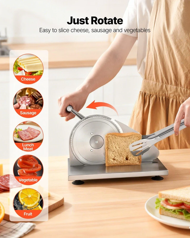Alt view image 3 of 8 - VEVOR Manual Bread Slicer, 0-0.6" Adjustable Thickness Cheese Cutter, Hand Cranked Slicer for Homemade Bread - with Serrated Stainless Steel Blade for Kitchen, Restaurant, Bakery, Party