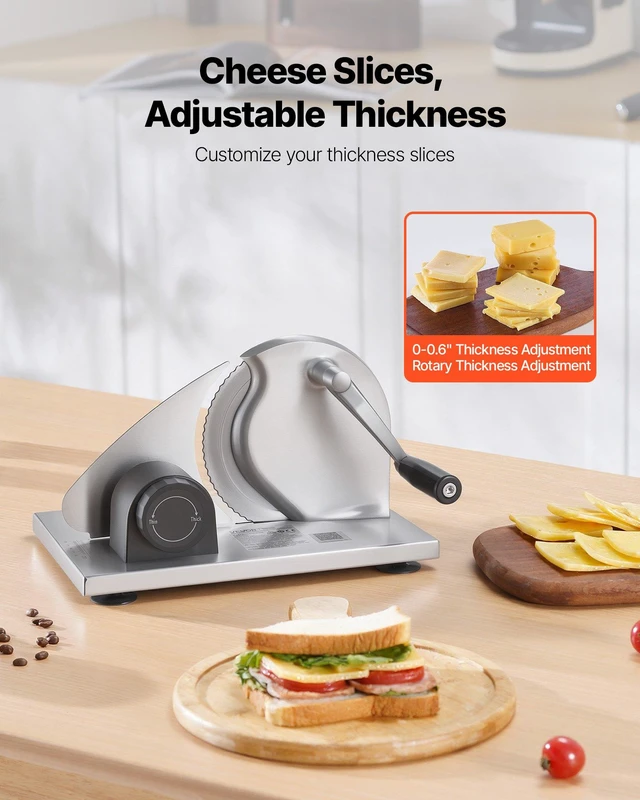 Alt view image 2 of 8 - VEVOR Manual Bread Slicer, 0-0.6" Adjustable Thickness Cheese Cutter, Hand Cranked Slicer for Homemade Bread - with Serrated Stainless Steel Blade for Kitchen, Restaurant, Bakery, Party
