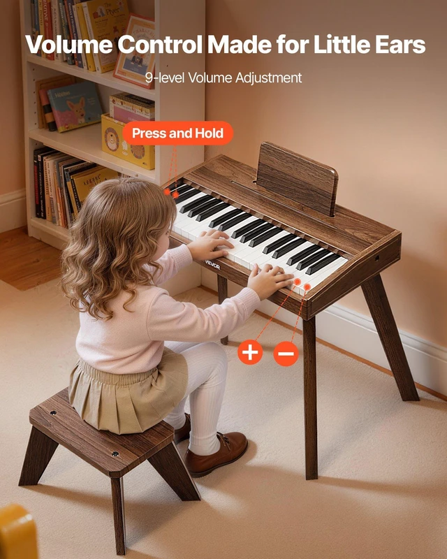 Alt view image 4 of 8 - VEVOR Kids Piano Keyboard, 37 Key Wooden Digital Piano for Kids, Mini Music Educational Instrument Toy Set with Realistic Sound, Dual Power, Adjustable Volume for Toddlers, Boys Girls Learning,Walnut