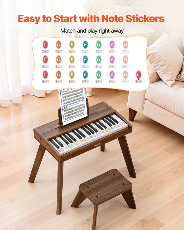 Alt view image 6 of 8 - VEVOR Kids Piano Keyboard, 37 Key Wooden Digital Piano for Kids, Mini Music Educational Instrument Toy Set with Realistic Sound, Dual Power, Adjustable Volume for Toddlers, Boys Girls Learning,Walnut