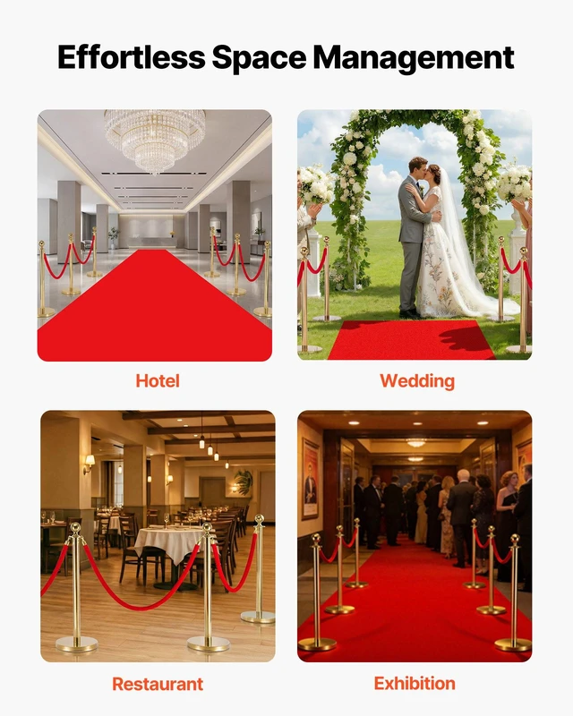 Alt view image 6 of 8 - VEVOR 4 Pcs Red Velvet Stanchion Ropes, 5 ft Crowd Control Stanchion Red Velvet Ropes with Gold Hooks, Post Queue Barrier Carpet Rope for Carpet Events Movie Theaters Grand Openings Hotels Party