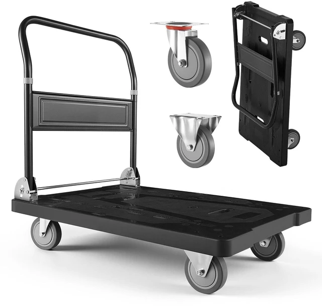 Main image of VEVOR Foldable Push Cart Dolly, 1000 lbs Capacity, Folding Platform Truck with Swivel Wheels, Moving Platform Hand Truck Flatbed Cart, Space Saving Push Handle, for Easy Storage, 35.2 x 23.4 x 33.5 in