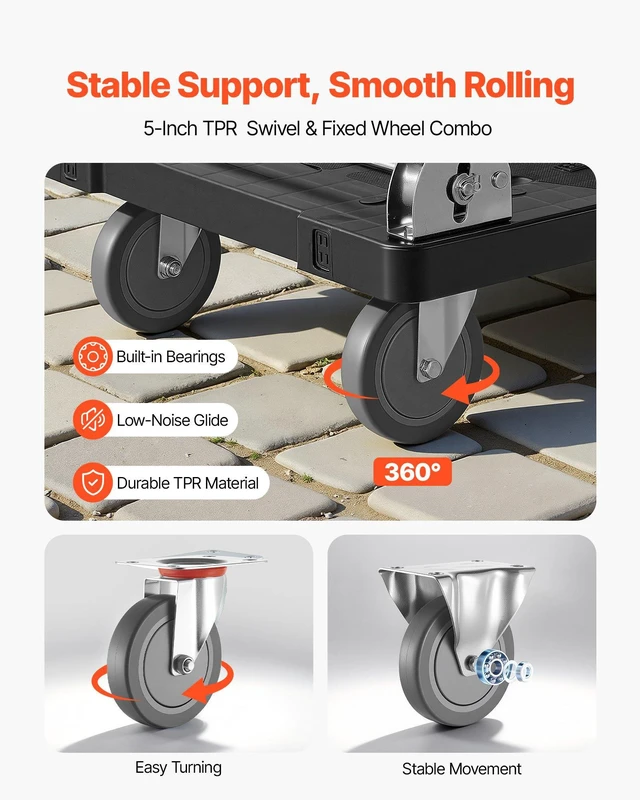 Alt view image 3 of 8 - VEVOR Foldable Push Cart Dolly, 1000 lbs Capacity, Folding Platform Truck with Swivel Wheels, Moving Platform Hand Truck Flatbed Cart, Space Saving Push Handle, for Easy Storage, 35.2 x 23.4 x 33.5 in