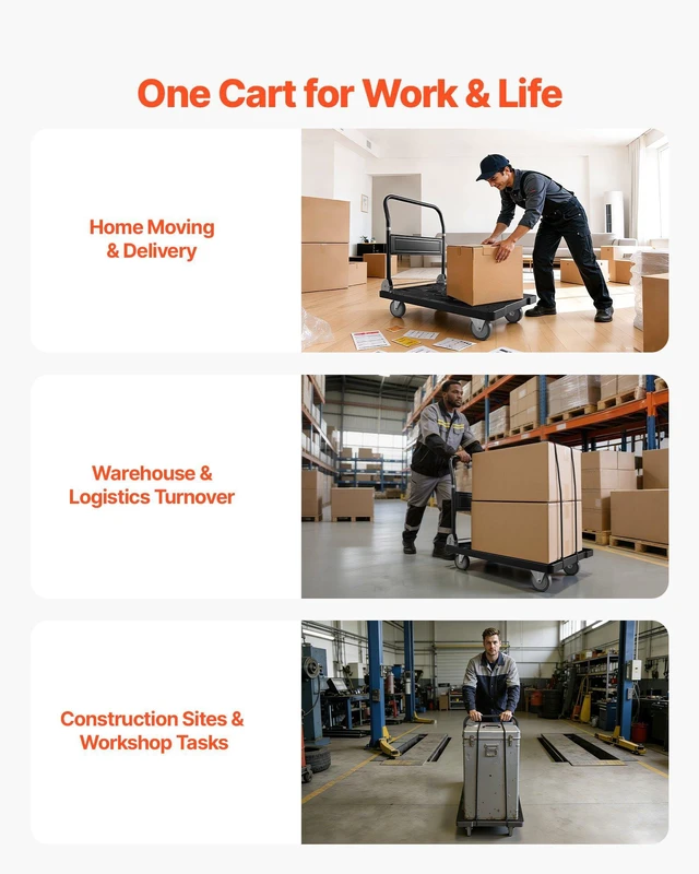Alt view image 6 of 8 - VEVOR Foldable Push Cart Dolly, 1000 lbs Capacity, Folding Platform Truck with Swivel Wheels, Moving Platform Hand Truck Flatbed Cart, Space Saving Push Handle, for Easy Storage, 35.2 x 23.4 x 33.5 in