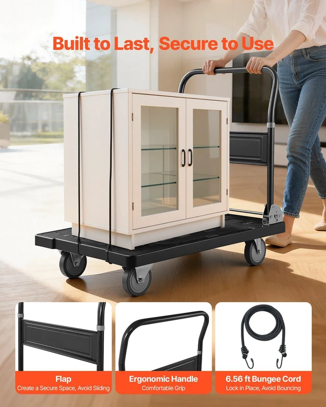 Alt view image 5 of 8 - VEVOR Foldable Push Cart Dolly, 1000 lbs Capacity, Folding Platform Truck with Swivel Wheels, Moving Platform Hand Truck Flatbed Cart, Space Saving Push Handle, for Easy Storage, 35.2 x 23.4 x 33.5 in