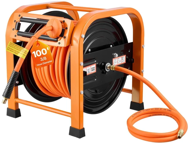 Main image of VEVOR Retractable Air Hose Reel, 3/8 Inch x 100 FT PVC Air Hose Max 300PSI, Auto Rewind Air-Compressor Hoses Reel with 5 ft Lead in, Portable Freestanding Heavy Duty Steel Reel for Garages Workshops