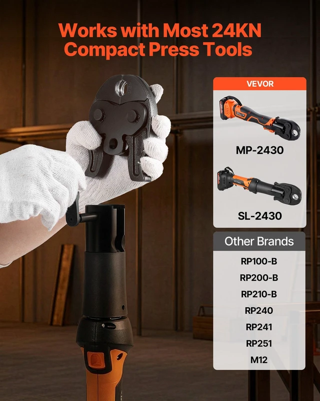 Alt view image 3 of 8 - VEVOR VUS Press Jaws for 24KN Compact Series Press Tools, 3PCS Pressing Jaws 1/2", 3/4" & 1" - Compatible with ProPress Copper Pipes Connections, Includes Carrying Case