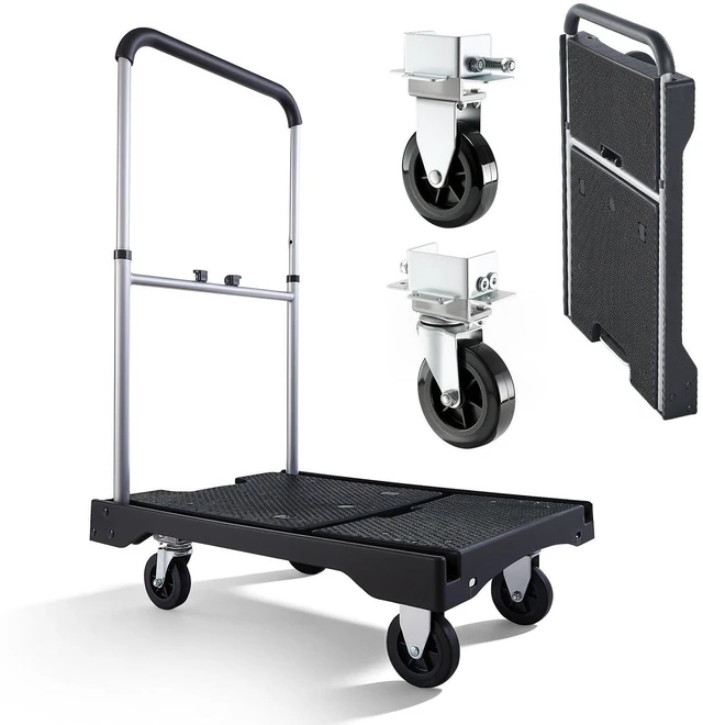 Main image of VEVOR Foldable Push Cart Dolly, 330 lbs Capacity, Folding Platform Truck with Swivel Wheels, Moving Platform Hand Truck Flatbed Cart, Adjustable Push Handle, for Easy Storage, 26.8 x 19.5 x 4.5 in
