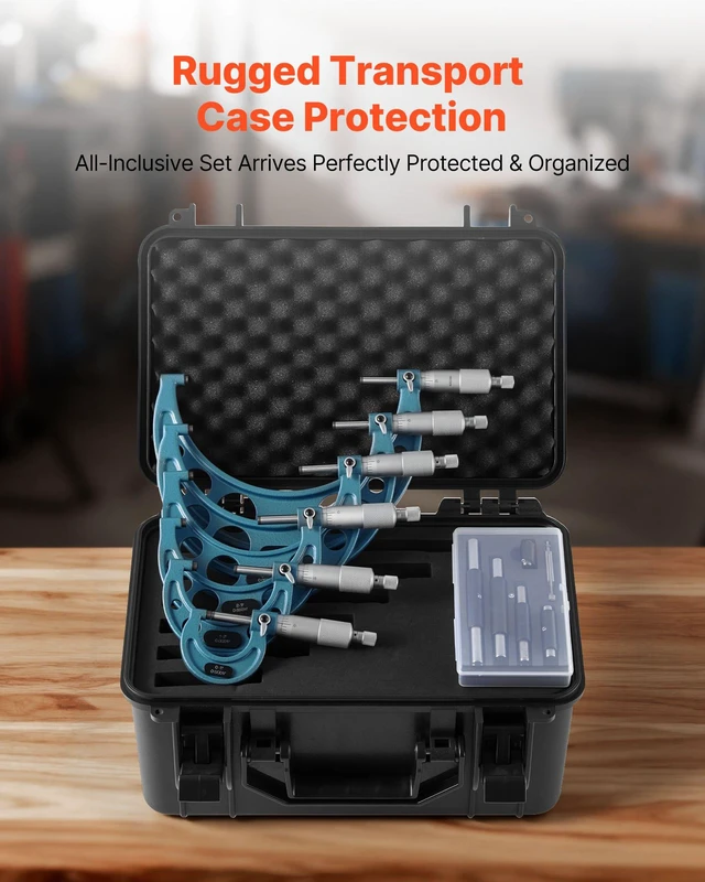 Alt view image 6 of 8 - VEVOR 6 PCS Micrometer Set, 0-1"/1-2"/2-3"/3-4"/4-5"/5-6" Machinist Outside Micrometer, Precision 0.0001 Accuracy, Professional Machinist Tools with Protective Case, for Metalworking & Engineering