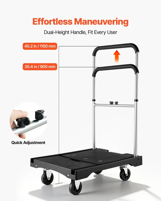 Alt view image 5 of 8 - VEVOR Foldable Push Cart Dolly, 330 lbs Capacity, Folding Platform Truck with Swivel Wheels, Moving Platform Hand Truck Flatbed Cart, Adjustable Push Handle, for Easy Storage, 26.8 x 19.5 x 4.5 in