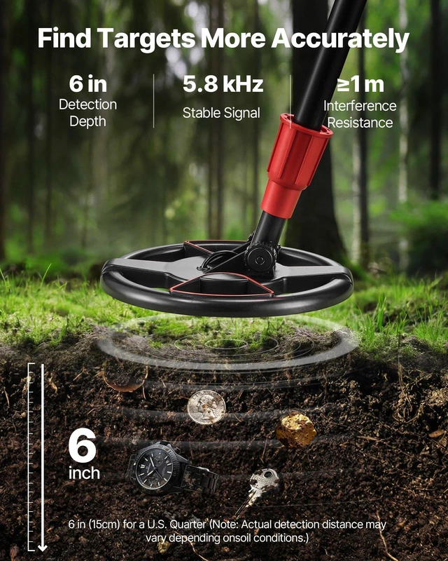 Alt view image 2 of 8 - VEVOR Metal Detector, 6", Lightweight Metal Detector with LCD Display, IP68 Waterproof Search Coil, Adjustable 22.8"-33.8" High Accuracy Gold Detector, Easy to Use, for Detecting Gold Treasure Hunting