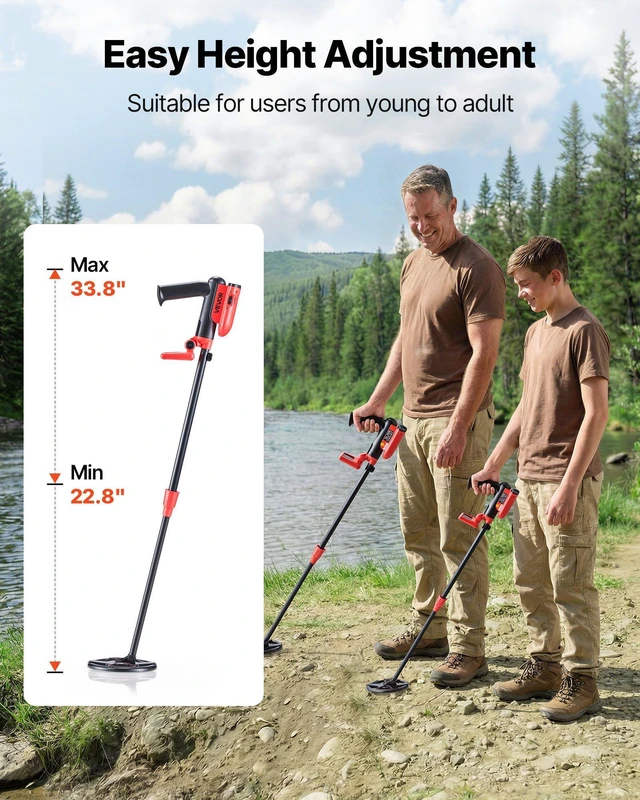 Alt view image 5 of 8 - VEVOR Metal Detector, 6", Lightweight Metal Detector with LCD Display, IP68 Waterproof Search Coil, Adjustable 22.8"-33.8" High Accuracy Gold Detector, Easy to Use, for Detecting Gold Treasure Hunting