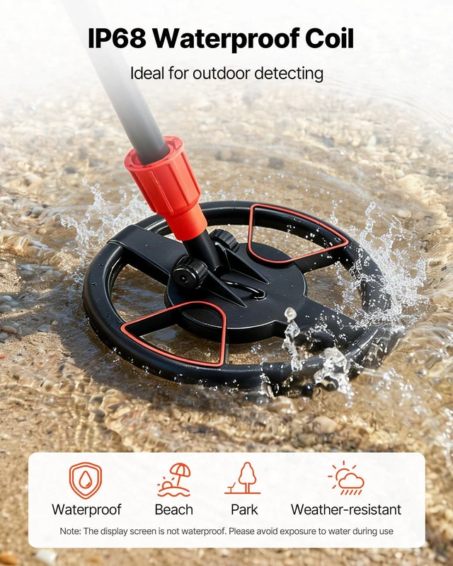 Alt view image 6 of 8 - VEVOR Metal Detector, 6", Lightweight Metal Detector with LCD Display, IP68 Waterproof Search Coil, Adjustable 22.8"-33.8" High Accuracy Gold Detector, Easy to Use, for Detecting Gold Treasure Hunting