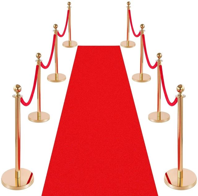 Main image of VEVOR Stanchion Post, 8 Pcs Crowd Control Barrier Set with Red Carpet, 6 Red Velvet Ropes, Stainless Steel Gold Stanchion Post Queue with Hollow Base for Theater, Party, Wedding, Exhibition (Gold)