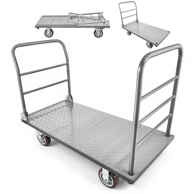 Main image of VEVOR Platform Truck, 2650 lbs Capacity, Heavy Duty Flatbed Cart Dolly with Detachable Guardrail and Swivel Wheels, Foldable Hand Push Truck Cart, for Groceries, Garage, Warehouse, 48 x 24 x 36.2 in