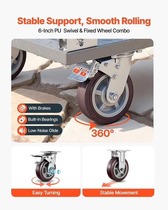 Alt view image 3 of 8 - VEVOR Platform Truck, 2650 lbs Capacity, Heavy Duty Flatbed Cart Dolly with Detachable Guardrail and Swivel Wheels, Foldable Hand Push Truck Cart, for Groceries, Garage, Warehouse, 48 x 24 x 36.2 in