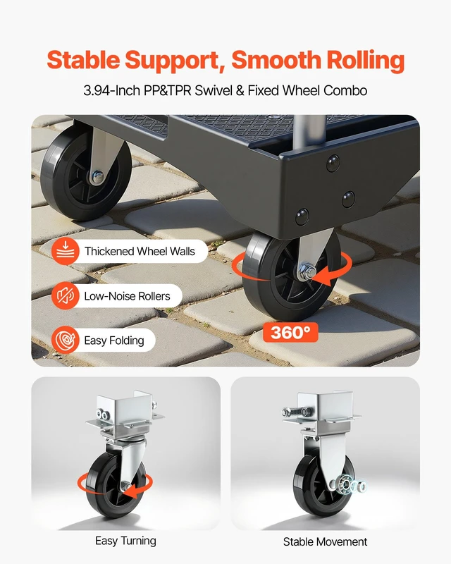 Alt view image 3 of 8 - VEVOR Foldable Push Cart Dolly, 330 lbs Capacity, Folding Platform Truck with Swivel Wheels, Moving Platform Hand Truck Flatbed Cart, Adjustable Push Handle, for Easy Storage, 26.8 x 19.5 x 4.5 in