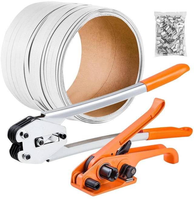 Main image of VEVOR Banding Strapping Kit, Heavy Duty Banding Sealer Tool with 330 ft Length PP Band, 100 Metal Seals, Plastic Manual Pallet Packaging Strapping Kit for Warehouse/Shipping/Moving/Home, Orange