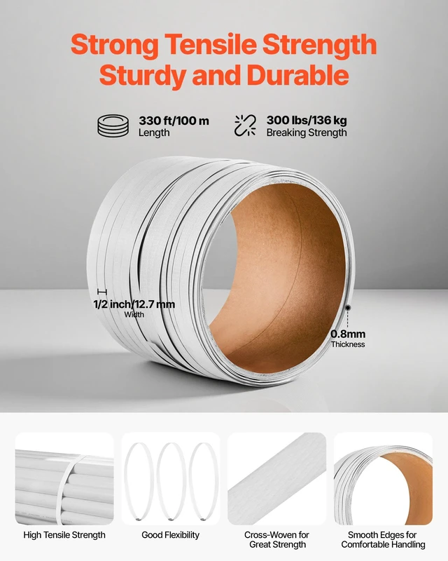 Alt view image 5 of 8 - VEVOR Banding Strapping Kit, Heavy Duty Banding Sealer Tool with 330 ft Length PP Band, 100 Metal Seals, Plastic Manual Pallet Packaging Strapping Kit for Warehouse/Shipping/Moving/Home, Orange