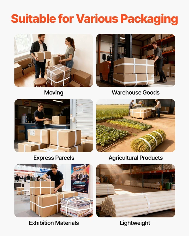 Alt view image 6 of 8 - VEVOR Banding Strapping Kit, Heavy Duty Banding Sealer Tool with 330 ft Length PP Band, 100 Metal Seals, Plastic Manual Pallet Packaging Strapping Kit for Warehouse/Shipping/Moving/Home, Orange