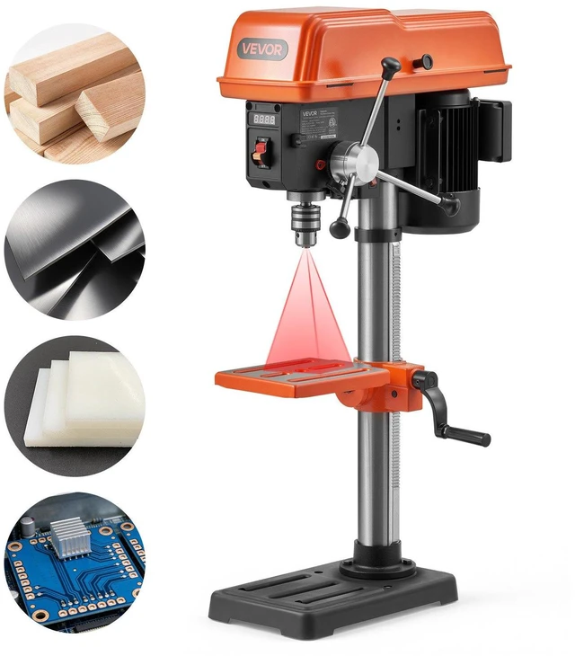Main image of VEVOR 10-Inch Benchtop Drill Press, 5 Amp, 0.8 HP 600W Bench Drill Press, 530-3140 RPM Variable Speed, 0-45° Tilting Worktable, with Laser and LED Work Light, Tabletop Drilling Machine, for Wood Metal
