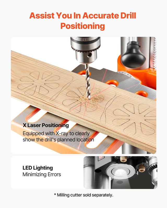 Alt view image 5 of 8 - VEVOR 10-Inch Benchtop Drill Press, 5 Amp, 0.8 HP 600W Bench Drill Press, 530-3140 RPM Variable Speed, 0-45° Tilting Worktable, with Laser and LED Work Light, Tabletop Drilling Machine, for Wood Metal