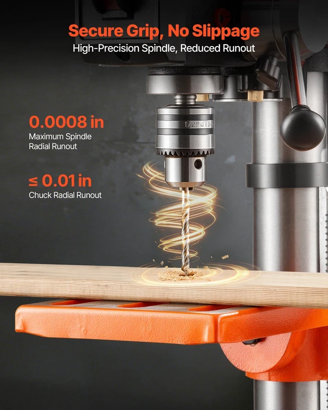 Alt view image 6 of 8 - VEVOR 10-Inch Benchtop Drill Press, 5 Amp, 0.8 HP 600W Bench Drill Press, 530-3140 RPM Variable Speed, 0-45° Tilting Worktable, with Laser and LED Work Light, Tabletop Drilling Machine, for Wood Metal