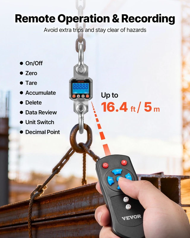 Alt view image 5 of 8 - VEVOR Digital Crane Scale, 6600 lbs/3000 kg Max Capacity, Heavy Duty Industrial Hanging Scale with Cast Aluminum Case & LCD Display, 1 lbs Division & 3 Unit Switch, Remote Control for Garage Factory