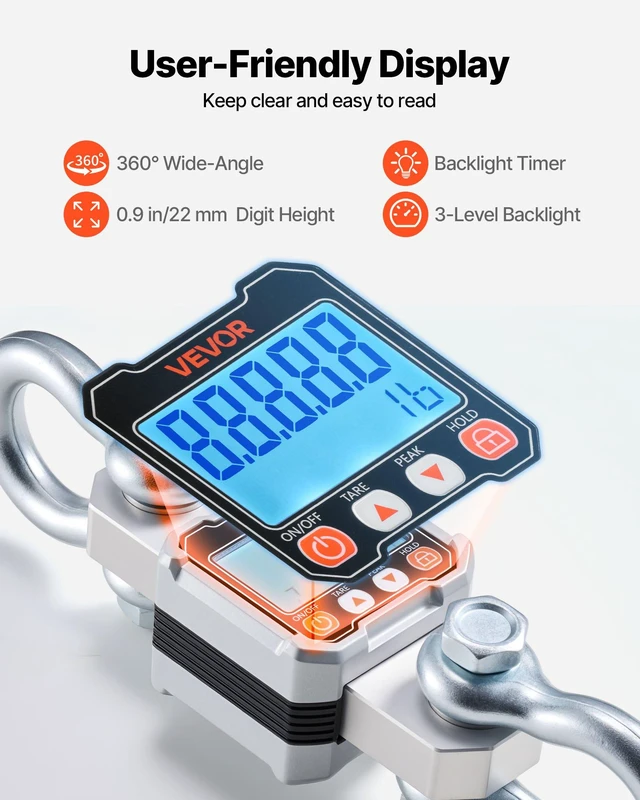 Alt view image 6 of 8 - VEVOR Digital Crane Scale, 6600 lbs/3000 kg Max Capacity, Heavy Duty Industrial Hanging Scale with Cast Aluminum Case & LCD Display, 1 lbs Division & 3 Unit Switch, Remote Control for Garage Factory
