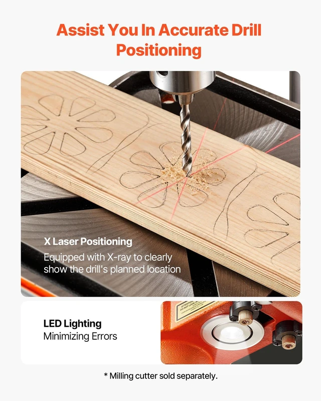 Alt view image 5 of 8 - VEVOR 12-Inch Benchtop Drill Press, 6.2 Amp, 1 HP Bench Drill Press, 530 to 3140 RPM Variable Speed, 0-45° Tilting Worktable, with Laser and LED Work Light, Tabletop Drilling Machine, for Wood Metal