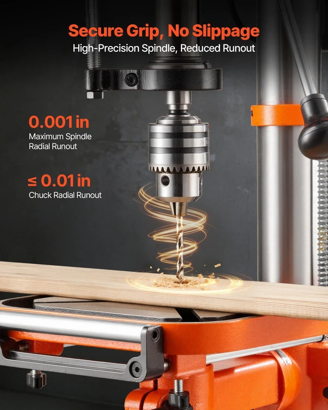 Alt view image 6 of 8 - VEVOR 12-Inch Benchtop Drill Press, 6.2 Amp, 1 HP Bench Drill Press, 530 to 3140 RPM Variable Speed, 0-45° Tilting Worktable, with Laser and LED Work Light, Tabletop Drilling Machine, for Wood Metal