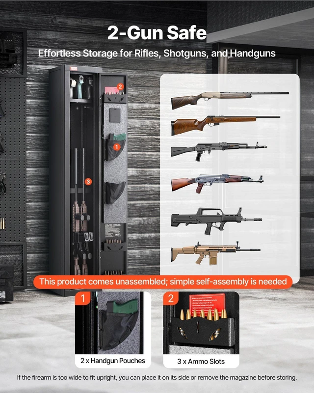 Alt view image 2 of 8 - VEVOR 4 Gun Safe, Long Gun Cabinet for Rifles and Pistols, Quick Access Rifle Safe with 3 Ammo Slots and 2 Adjustable Racks, Large Digital Cabinet with Key and Password Lock
