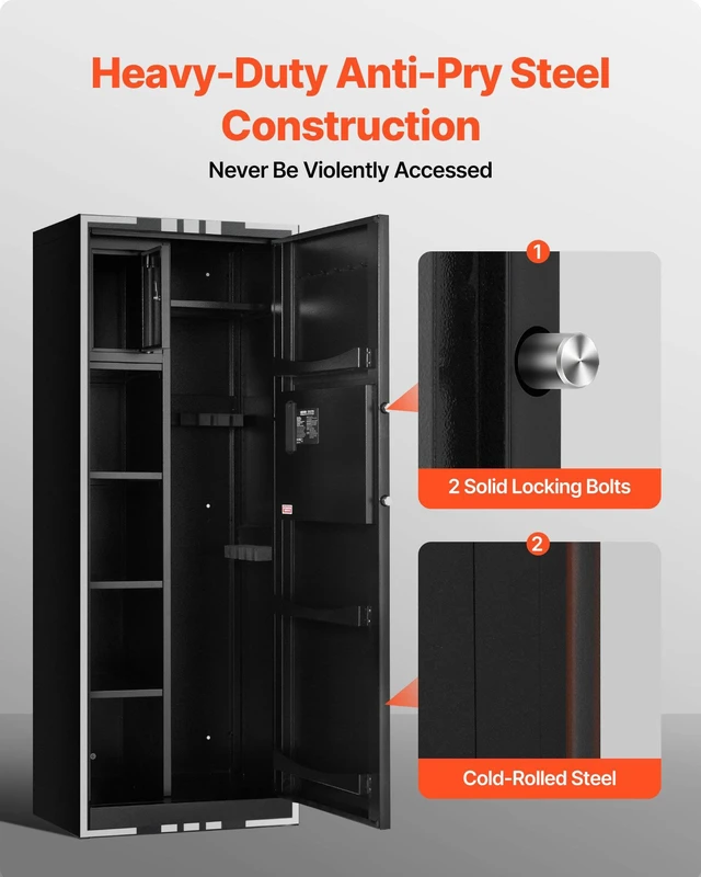 Alt view image 5 of 8 - VEVOR 4 Gun Safe, Long Gun Cabinet for Rifles and Pistols, Quick Access Rifle Safe with 3 Ammo Slots and 2 Adjustable Racks, Large Digital Cabinet with Key and Password Lock