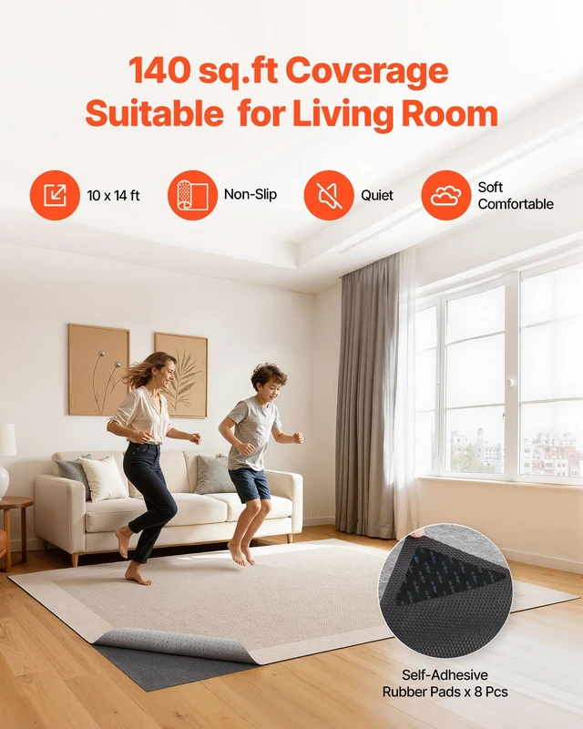 Alt view image 2 of 8 - VEVOR Rug Pad 10 x 14 ft, Non-slip Carpet Area Pad, Rug Mat Padding with Dual Surface Felt Cushion & Rubber Gripper, Hardwood Floor Protection for All Floors, Finishes, Keeps Carpets in Place