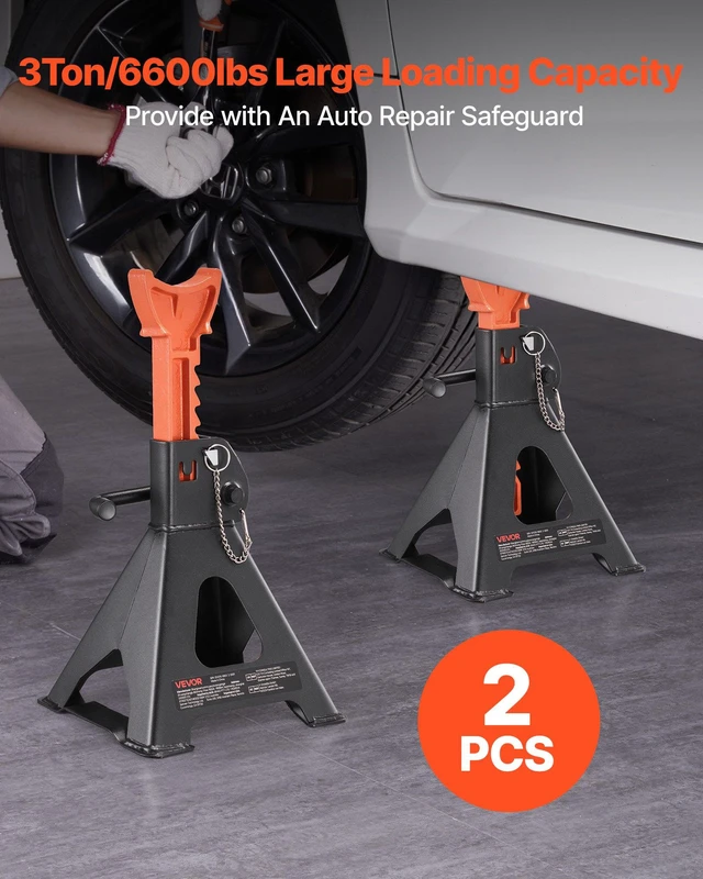 Alt view image 2 of 8 - VEVOR Jack Stands, 3 Ton (6,600 lbs) Capacity, 10.8-16.3 in Adjustable Height, Heavy Duty Steel Jack Auto Stands with Double Locking, for Lifting SUV, Pickup, Car, UTV/ATV, 1 Pair, Black and Orange