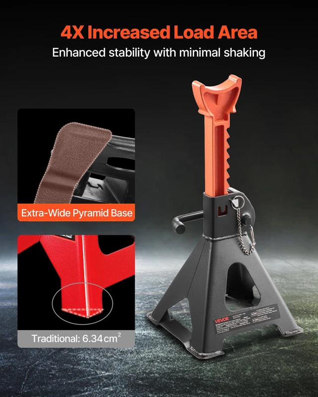 Alt view image 4 of 8 - VEVOR Jack Stands, 3 Ton (6,600 lbs) Capacity, 10.8-16.3 in Adjustable Height, Heavy Duty Steel Jack Auto Stands with Double Locking, for Lifting SUV, Pickup, Car, UTV/ATV, 1 Pair, Black and Orange
