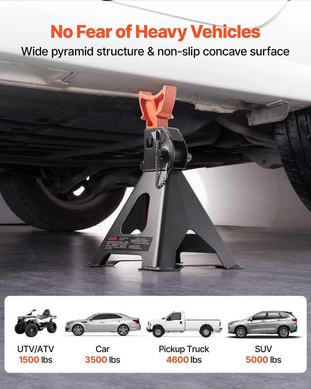Alt view image 6 of 8 - VEVOR Jack Stands, 3 Ton (6,600 lbs) Capacity, 10.8-16.3 in Adjustable Height, Heavy Duty Steel Jack Auto Stands with Double Locking, for Lifting SUV, Pickup, Car, UTV/ATV, 1 Pair, Black and Orange
