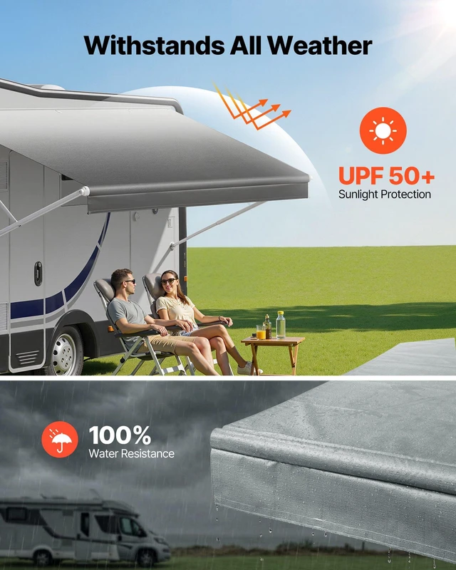 Alt view image 2 of 8 - VEVOR RV Awning Fabric Replacement, 17' (Fabric 16'2") 18 oz Heavy-Duty Weatherproof Vinyl Camper Awning Replacement, UPF50+ Protection Waterproof Outdoor Canopy for RV, Motorhome, Trailer, Gray Fade