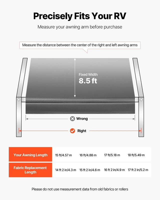 Alt view image 3 of 8 - VEVOR RV Awning Fabric Replacement, 17' (Fabric 16'2") 18 oz Heavy-Duty Weatherproof Vinyl Camper Awning Replacement, UPF50+ Protection Waterproof Outdoor Canopy for RV, Motorhome, Trailer, Gray Fade