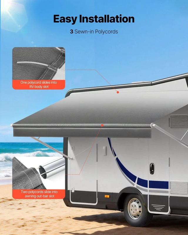 Alt view image 6 of 8 - VEVOR RV Awning Fabric Replacement, 15' (Fabric 14'2") 18 oz Heavy-Duty Weatherproof Vinyl Camper Awning Replacement, UPF50+ Protection Waterproof Outdoor Canopy for RV, Motorhome, Trailer, Gray Fade
