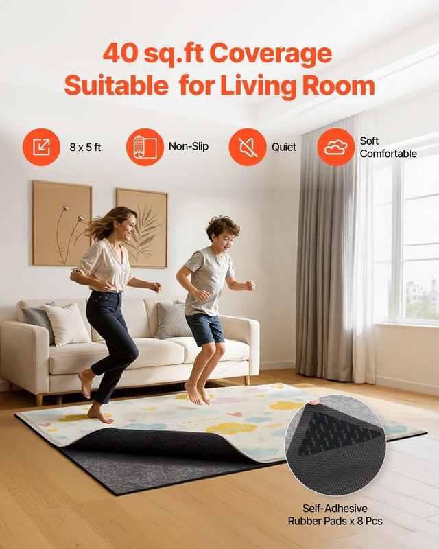 Alt view image 2 of 8 - VEVOR Rug Pad 8 x 5 ft, Non-slip Carpet Area Pad, Rug Mat Padding with Dual Surface Felt Cushion & Rubber Gripper, Hardwood Floor Protection for All Floors, Finishes, Keeps Carpets in Place