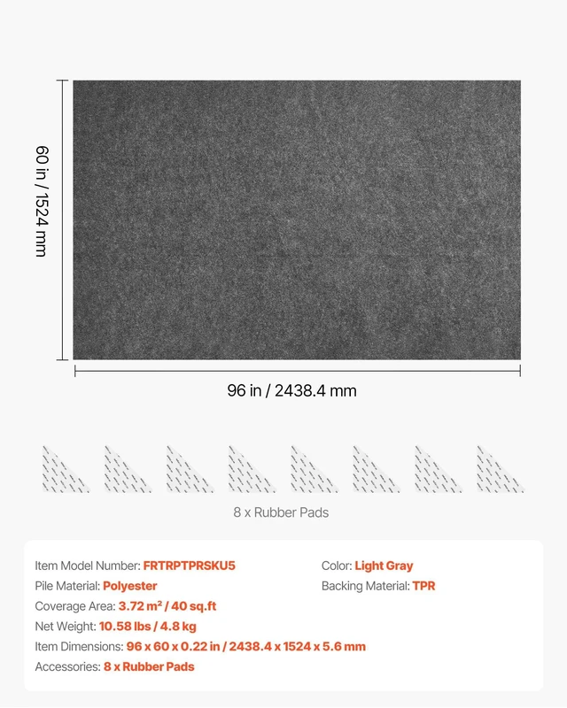 Alt view image 7 of 8 - VEVOR Rug Pad 8 x 5 ft, Non-slip Carpet Area Pad, Rug Mat Padding with Dual Surface Felt Cushion & Rubber Gripper, Hardwood Floor Protection for All Floors, Finishes, Keeps Carpets in Place