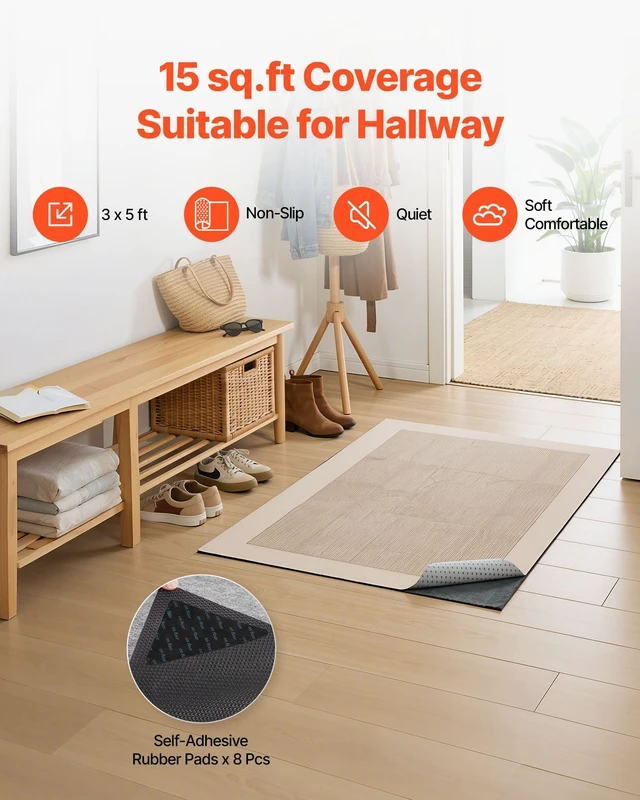 Alt view image 2 of 8 - VEVOR Rug Pad 3 x 5 ft, Non-slip Carpet Area Pad, Rug Mat Padding with Dual Surface Felt Cushion & Rubber Gripper, Hardwood Floor Protection for All Floors, Finishes, Keeps Carpets in Place