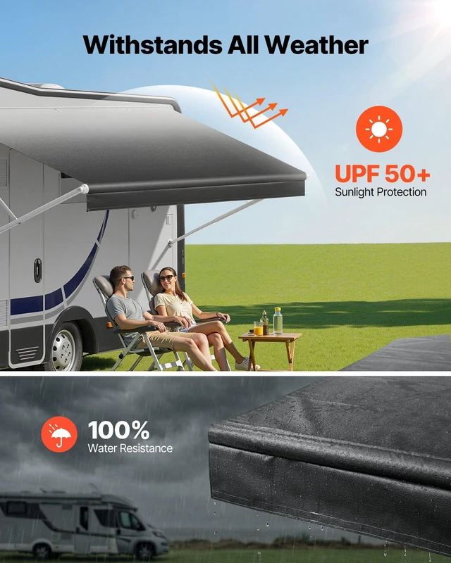Alt view image 2 of 8 - VEVOR RV Awning Fabric Replacement, 15' (Fabric 14'2") 18 oz Heavy-Duty Weatherproof Vinyl Camper Awning Replacement, UPF50+ Protection Waterproof Outdoor Canopy for RV, Motorhome, Trailer, Black Fade