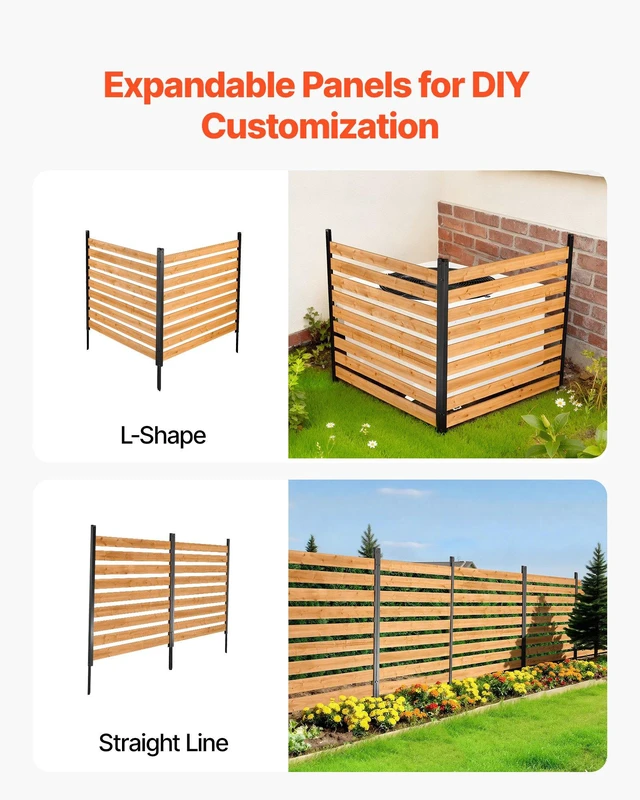 Alt view image 3 of 8 - VEVOR Wooden Privacy Fence, 48 x 49 x 28 inch Air Conditioner Fence, 2 Panel Solid Outdoor Wood Privacy Screen with Metal Stakes, Steel Frame, Trash Can Hider Fences Suitable for Garden, Pool